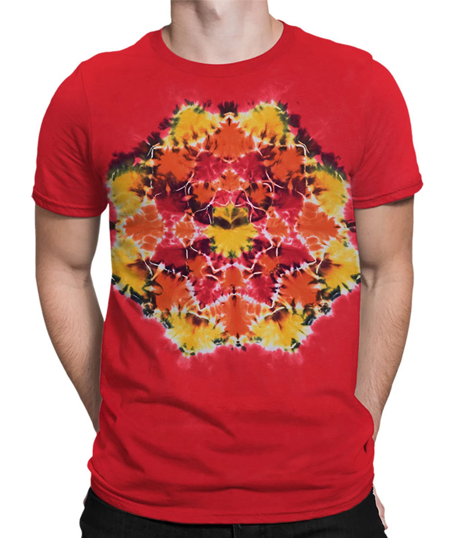 Red Mandala Unprinted Tie-Dye T-Shirt