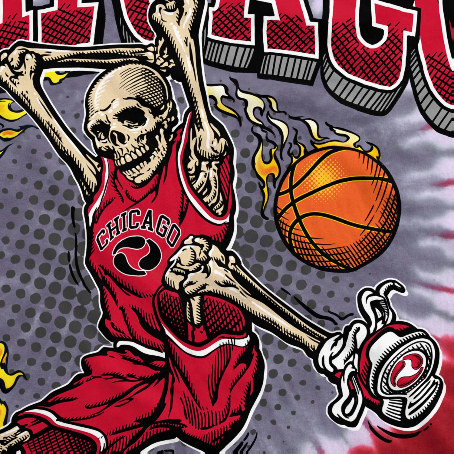 Chicago Dunker Basketball Skeleton Tie-Dye T-Shirt - Image 4