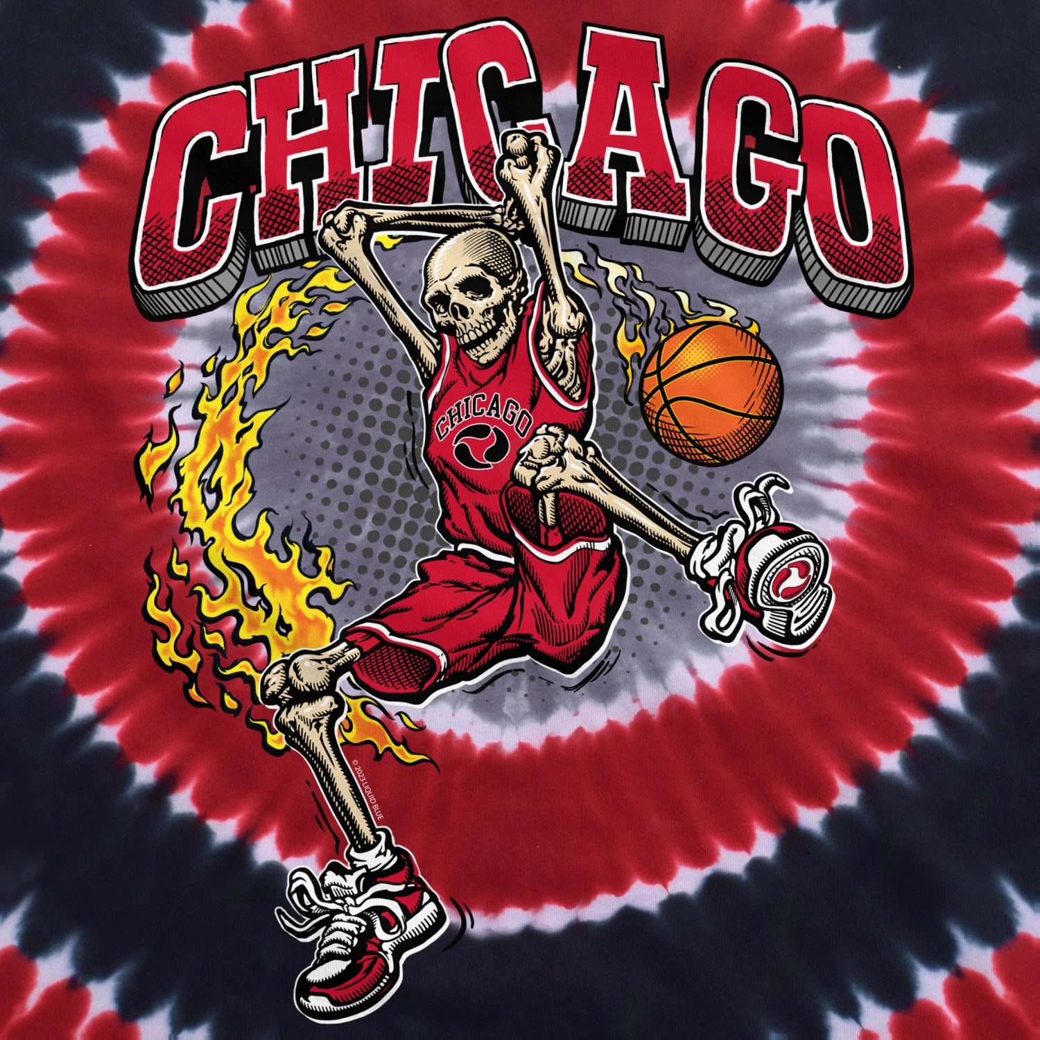 Chicago Dunker Basketball Skeleton Tie-Dye T-Shirt - Image 3