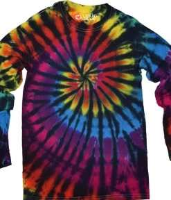 Rainbow Spiral Streak Unprinted Tie-Dye Long Sleeve T-Shirt