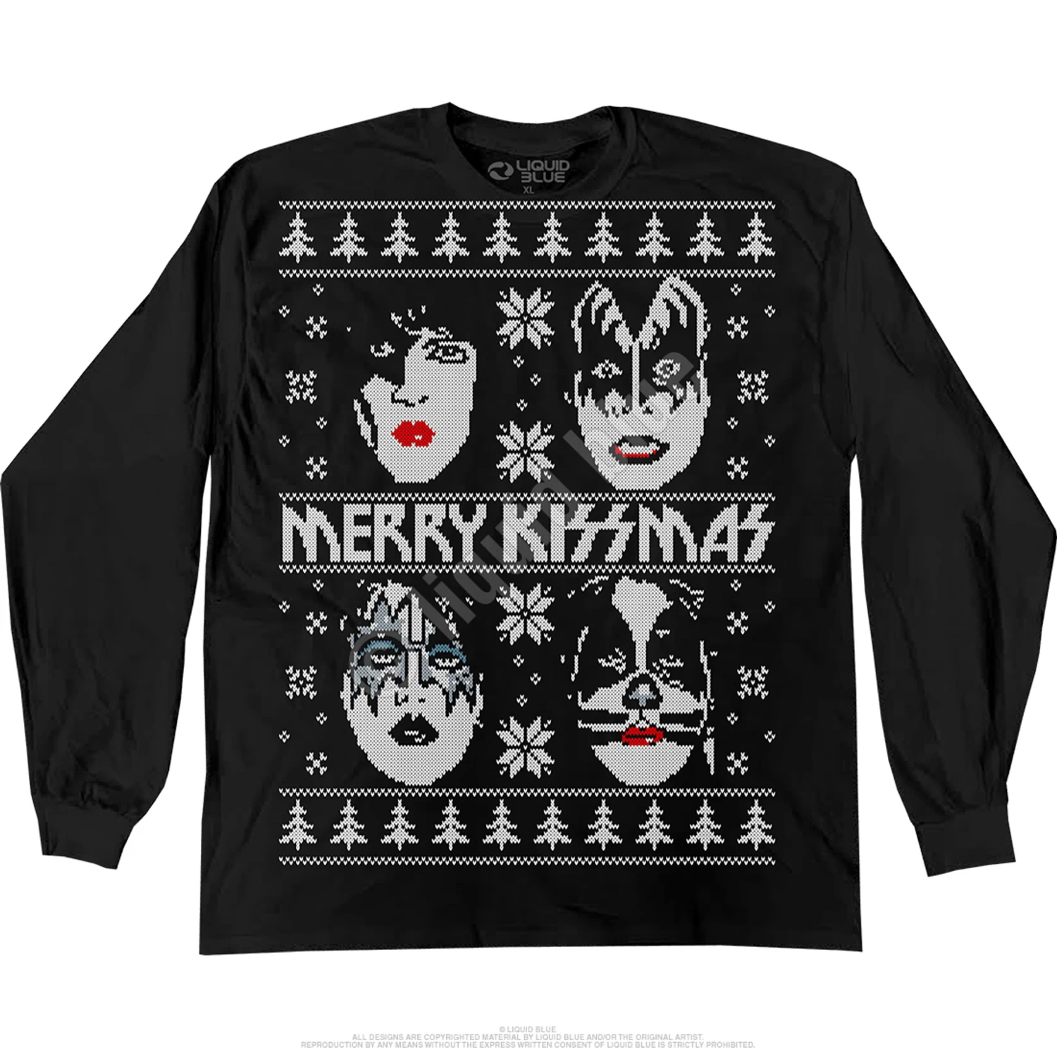 Merry KISSmas Sweater Black Long Sleeve T-Shirt - Image 2