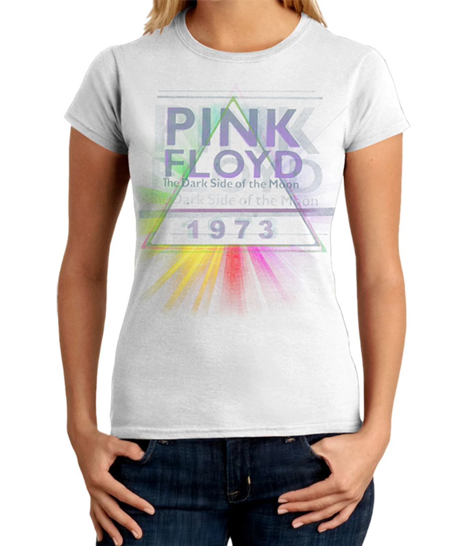 Pink Floyd Dark Side Mist White Juniors Long Length T-Shirt
