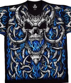 Blue Flame Skull Black T-Shirt