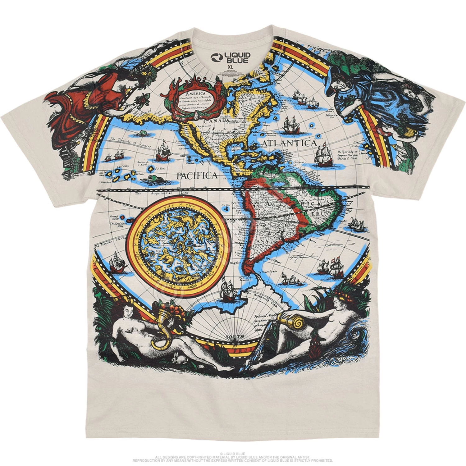 Old World Map Tan T-Shirt - Image 2