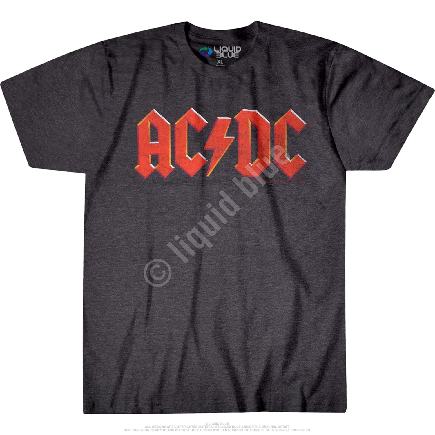 AC/DC Vintage Logo Dark Heather Poly-Cotton T-Shirt - Image 3