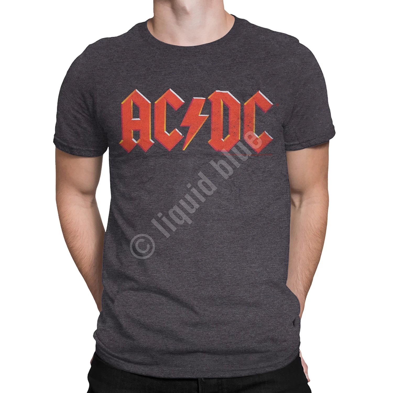 AC/DC Vintage Logo Dark Heather Poly-Cotton T-Shirt - Image 2