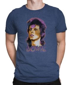 DAVID BOWIE Ziggy Medallion Dark Blue Heather Poly-Cotton T-Shirt