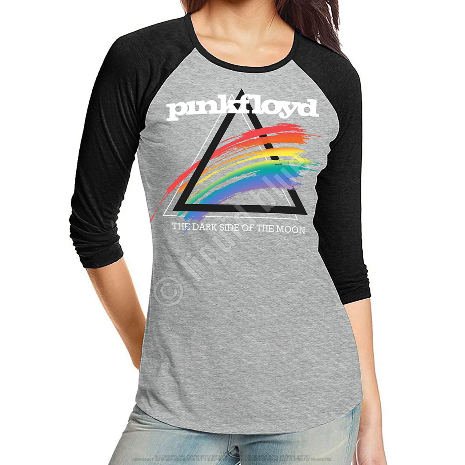 Pink Floyd Spectrum Splash Womens Raglan Heather Grey T-Shirt - Image 2